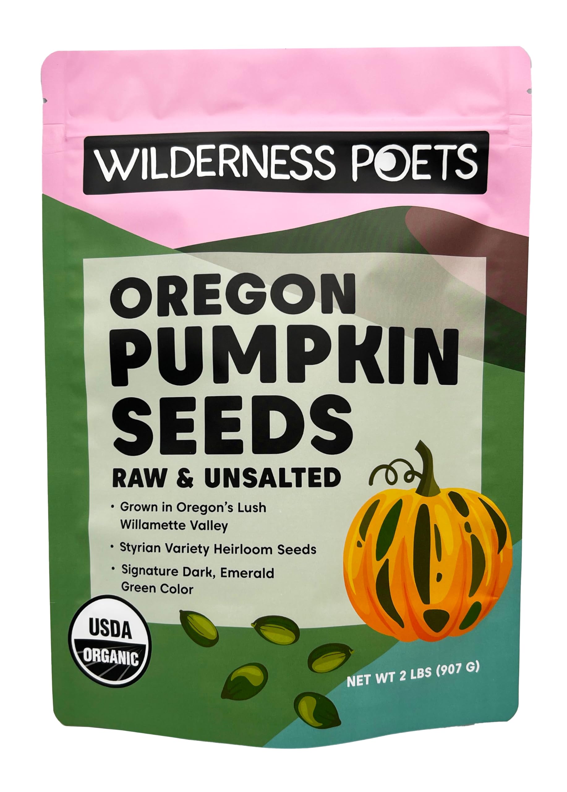 Wilderness Poets Oregon Pumpkin Seeds - Organic, Heirloom, Raw - Shelled, No Salt, Bulk Size (32 Ounce - 2 Pound)
