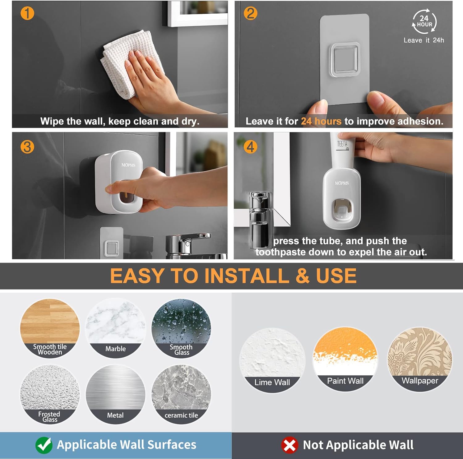 MOS Tootaste Dispenser Wall Mounted for Bathroom Automatic Tootaste