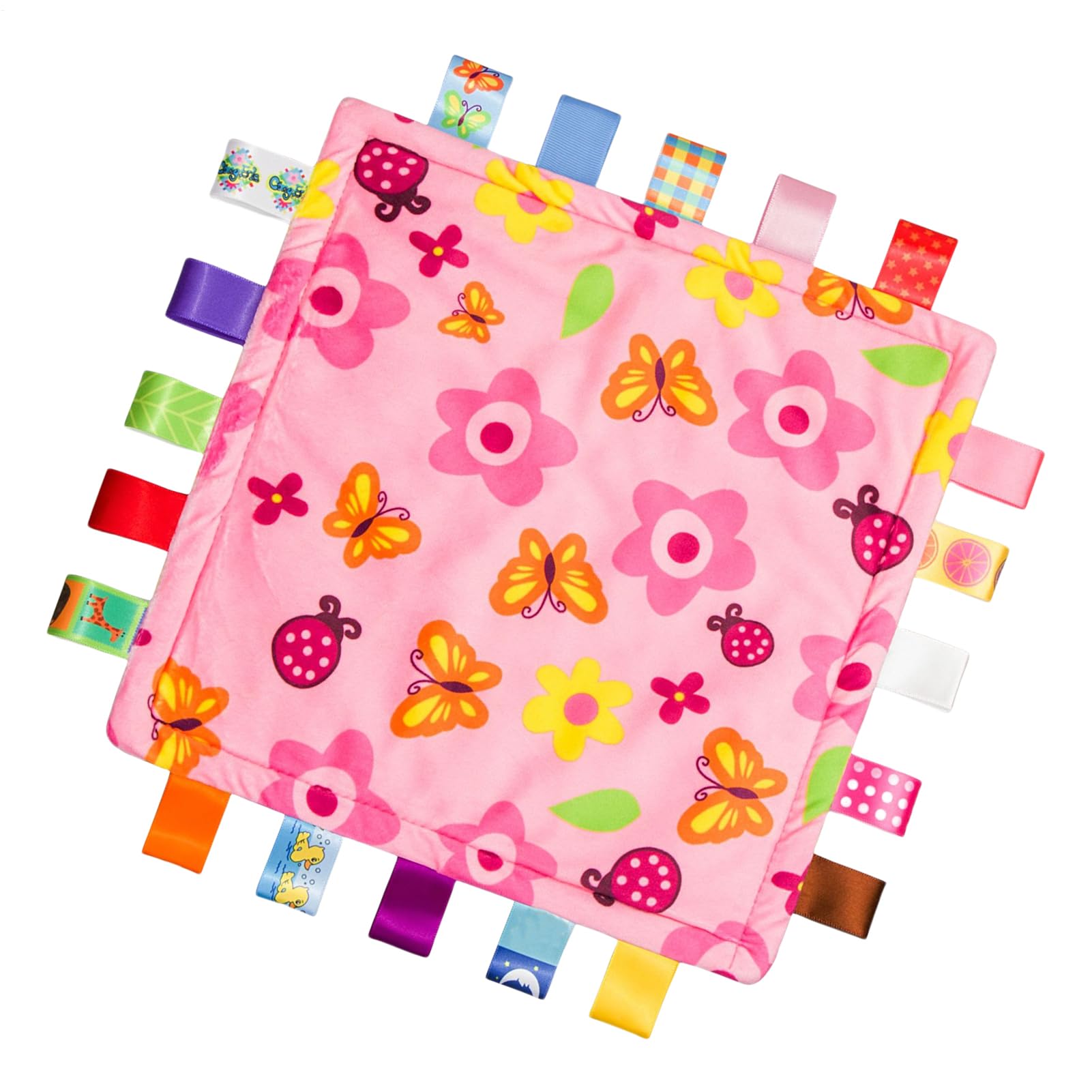 Little Kids Comfort Blanket, Tag Comfort Blanket For Kids, Soft Plush Touch Sensory Towel With Colorful Tags, Colorful Tags Gift For 0-6 Months Boys Girls, 26.5 * 26.5cm