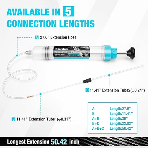 Miniatura 3 de DURATECH Extractor de Fluido de 500CC, Extractor de Aceite con Manguera Larga y Tubos de Extensión, Extractor de Líquido de Frenos, Bomba de Fluido
