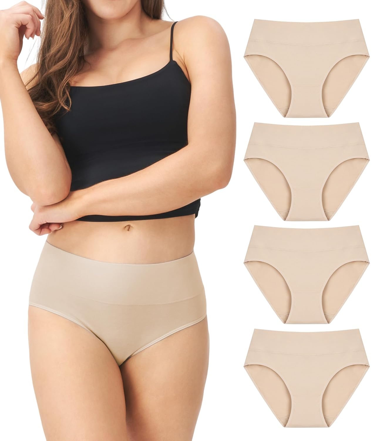 DAVID ARCHY Cotton High Waisted Underwear for Women Tummy Control Panties Full Coverage Briefs 4 Pack Regular Plus