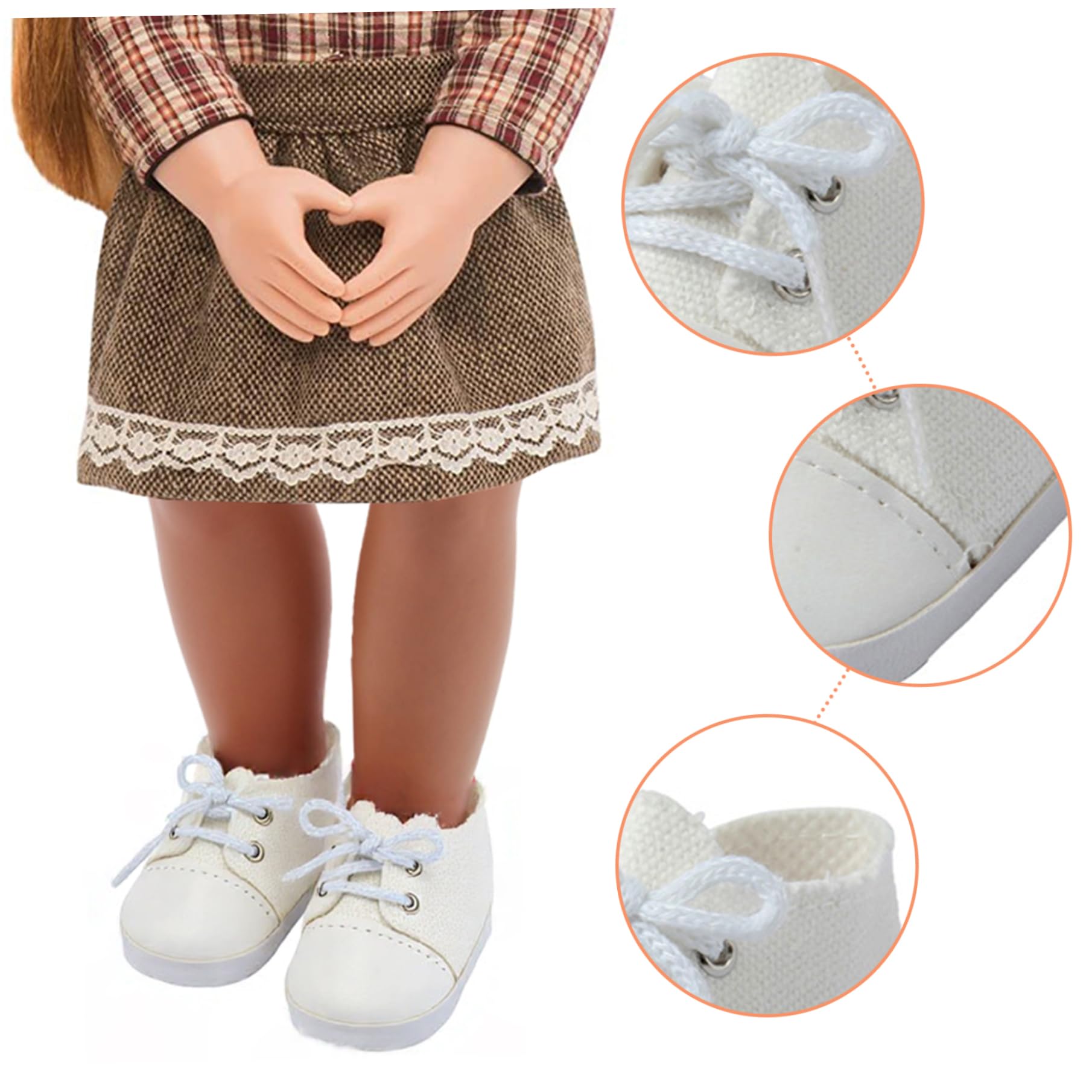 Scarpe da Bambola da 18 Pollici 1 Paio di Scarpe da Bambola in Tessuto Bianco per Bambole da 18 Pollici con Lacci Accessori Decorativi Fai da Te per Giochi di finzione, Esposizione