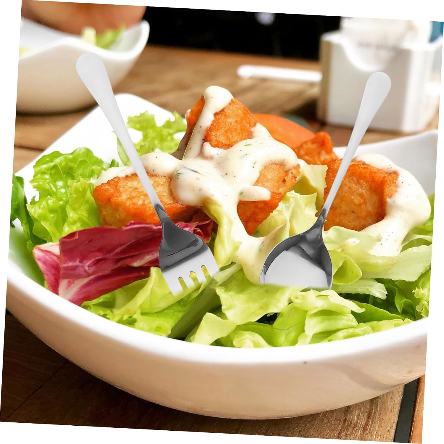 6pcs Stainless Steel Serving Utensils Set Cutlery Spoons Forks Soup Spoons Server Serving Utensils for Buffets Party Tableware