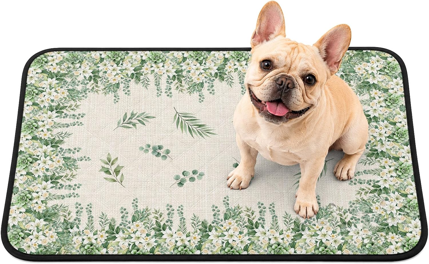 Washable Pee Pads for Dogs & Cats Wreath Frame Waterproof Leakproof Non-Slip Super Absorbent Leafy Vines Tiny Blooms Reusable Training Pad for Potty Crate Playpen Bed Sofa 30"x40"