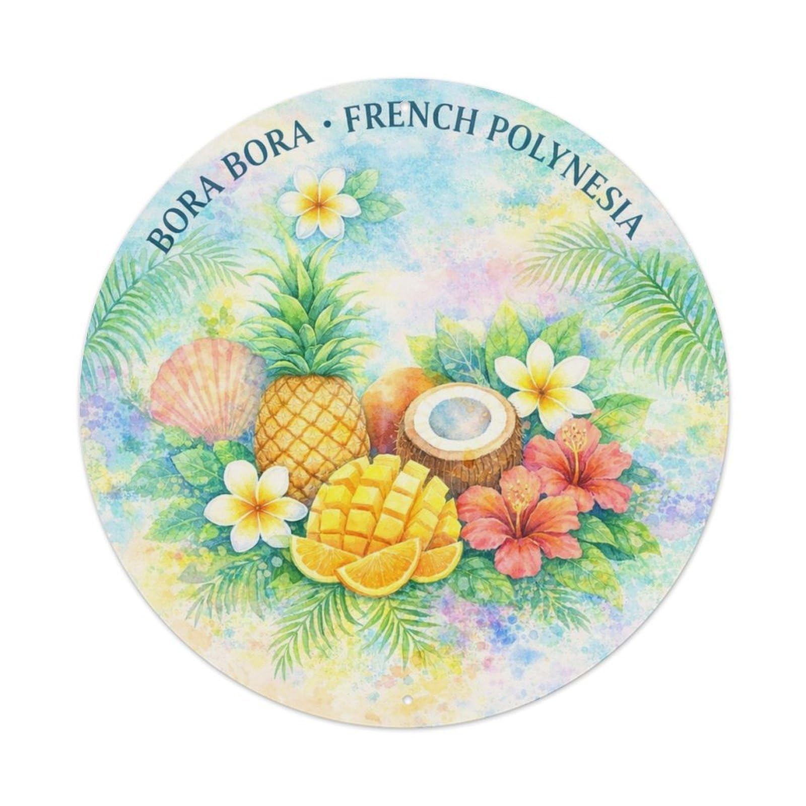 Olyhtr 8X8inch Classic Style Tiare Blossom Borabora Tropical Watercolor Polynesian Metal Tin Sign