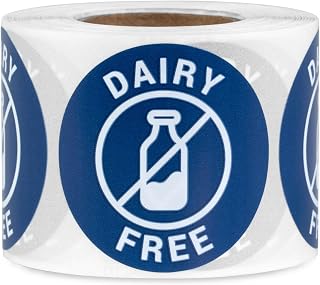 Dairy Free Food Labels Stickers (1.5 inch. Round - 300 Labels) Circle Dot Label for Grocery Stores, Restaurants or Food Packaging - Milk-Free Allergy Stickers