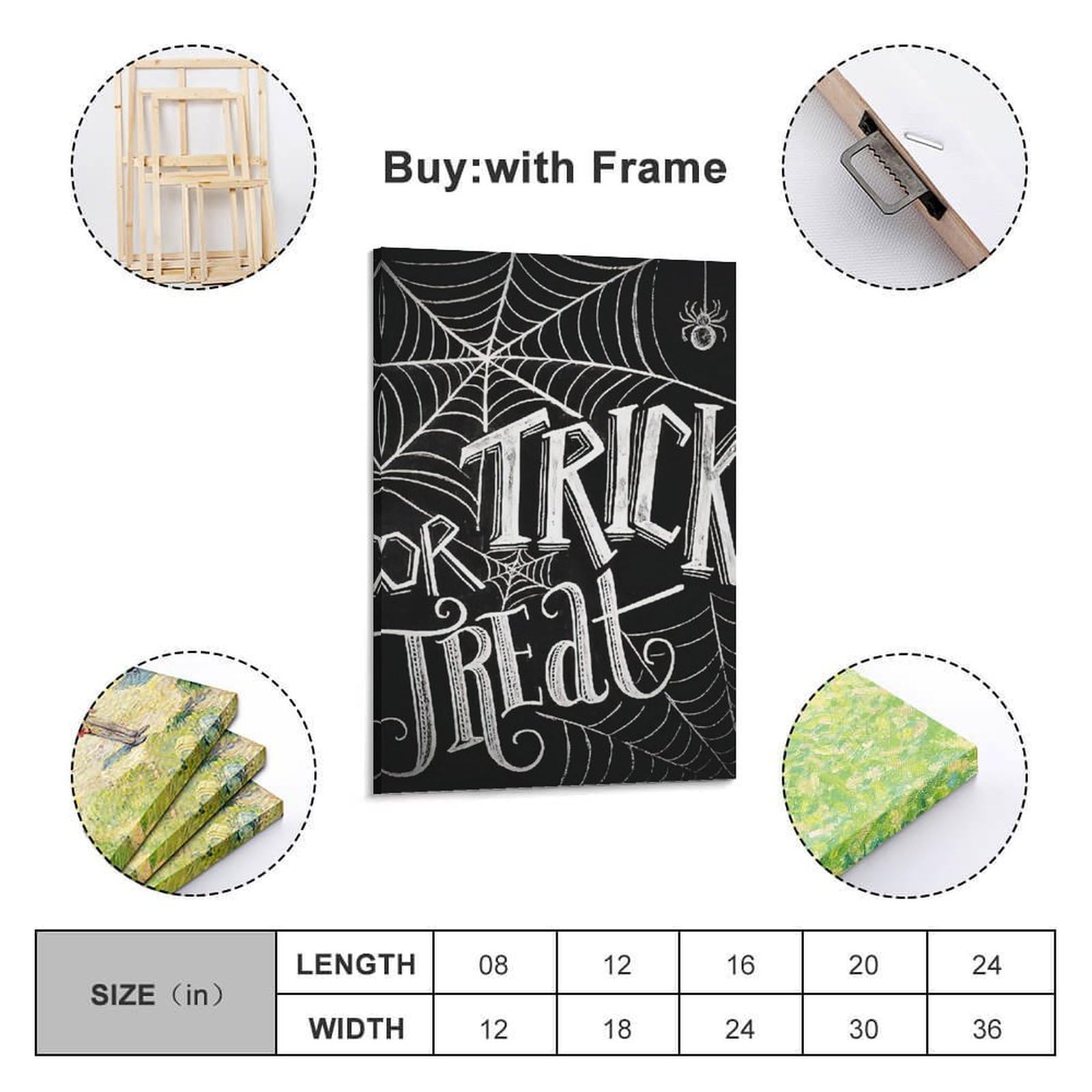 Poster su tela con stampa moderna per la casa, decorazione per Halloween, con scritta "Trick or Treat Words With Spider Web, Have Strong Festival", 40 x 60 cm, con cornice