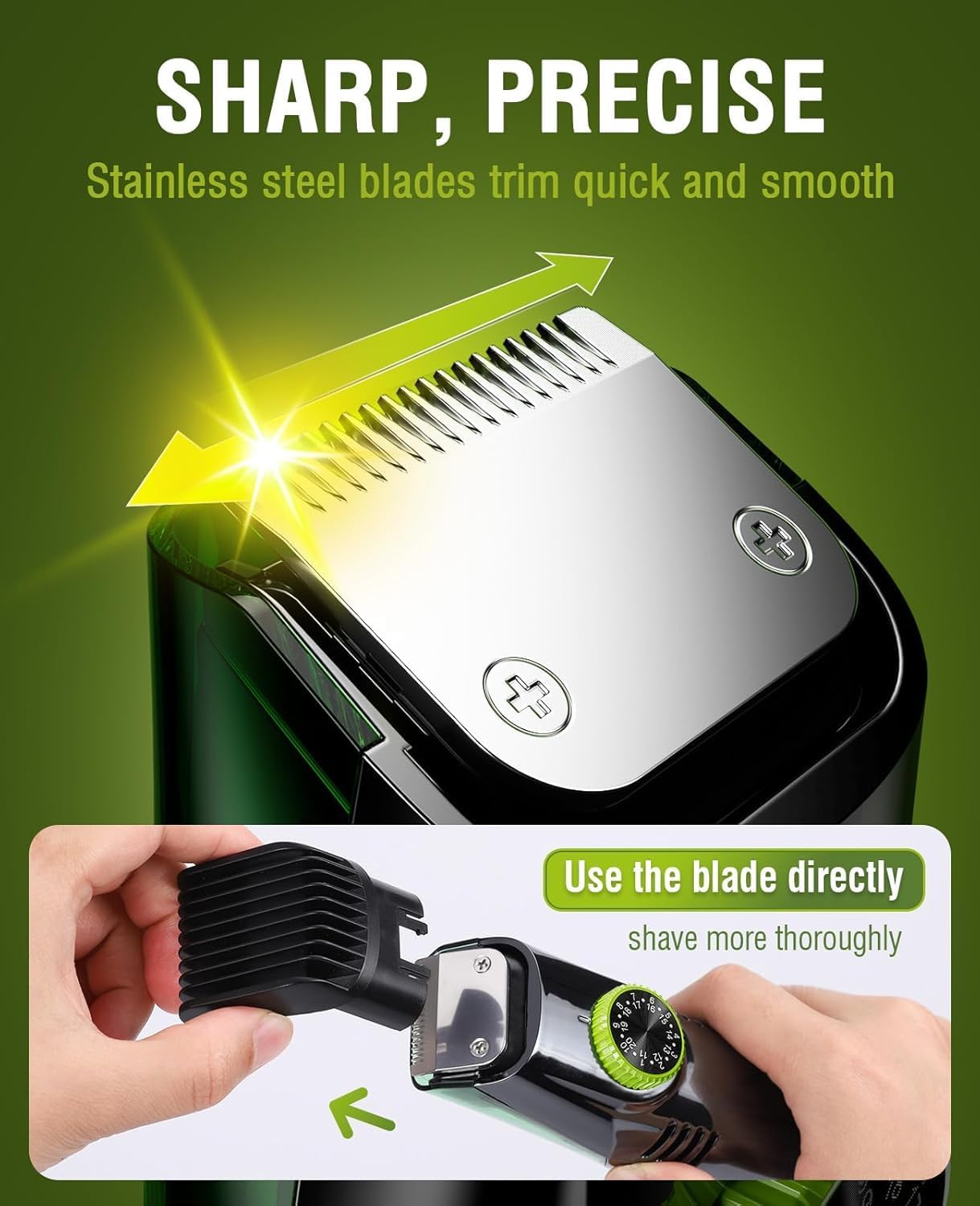Electric hair clipper, Vacuum Beard Trimmer for Men with Adjustable Comb, Waterproof Electric Trimmer Kit, 20 Length Settings, Built-in Hair Suction, USB Rechargeable for Sideburns & Mustache (Silver)