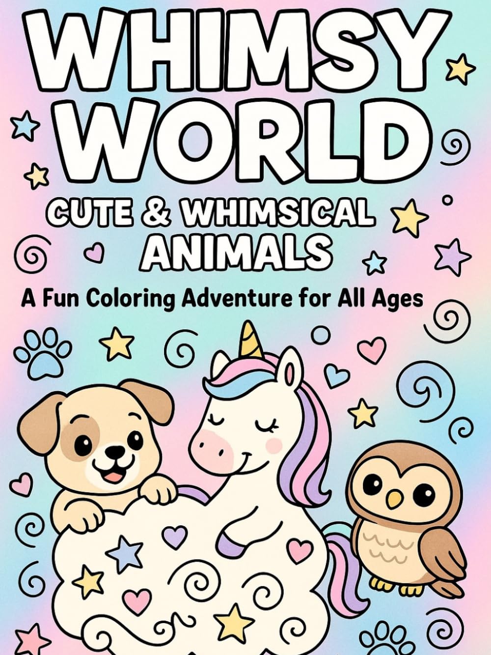 Whimsy World: Cute & Whimsical Animals Coloring Book: 45 Adorable Animal Designs for Kids, Teens & Adults | Stress Relief & Relaxation Coloring Bo