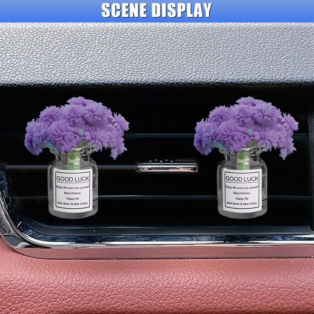 2PCS Flowers Car Dashboard Air Vent Trim Clips, Mini Plants Vase Automotive Ornament, Cute Artificial Flower Car Vent Decorative Clip, Vehicle Interior Decoration Accessory (Purple)