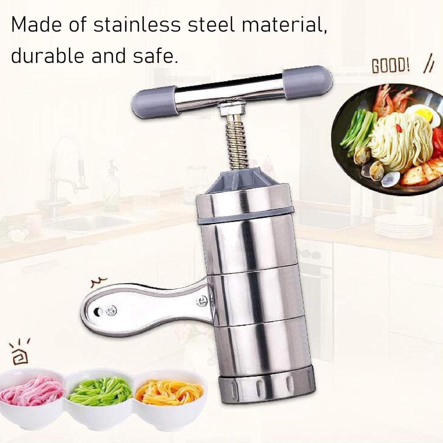 Noodle Maker Machine Stainless Steel Manual Pasta Maker Press Machine for Kitchen Home