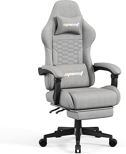 Miniatura 7 de Silla para videojuegos, sillas de computadora de tela con soporte lumbar y masajeador, silla de oficina ergonómica con reposapiés y cojín de resorte
