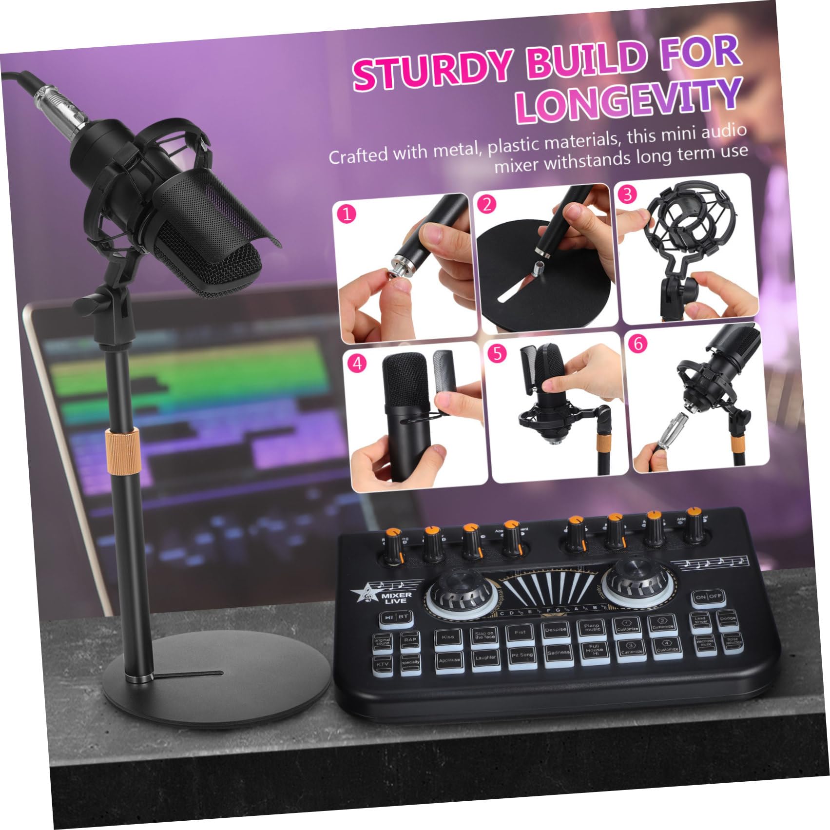 GLEAVI Set Completo Attrezzatura per Streaming Live Microfono e Scheda Audio Mixer, Costruzione Robusta in Metallo e Plastica, per Karaoke e Gaming