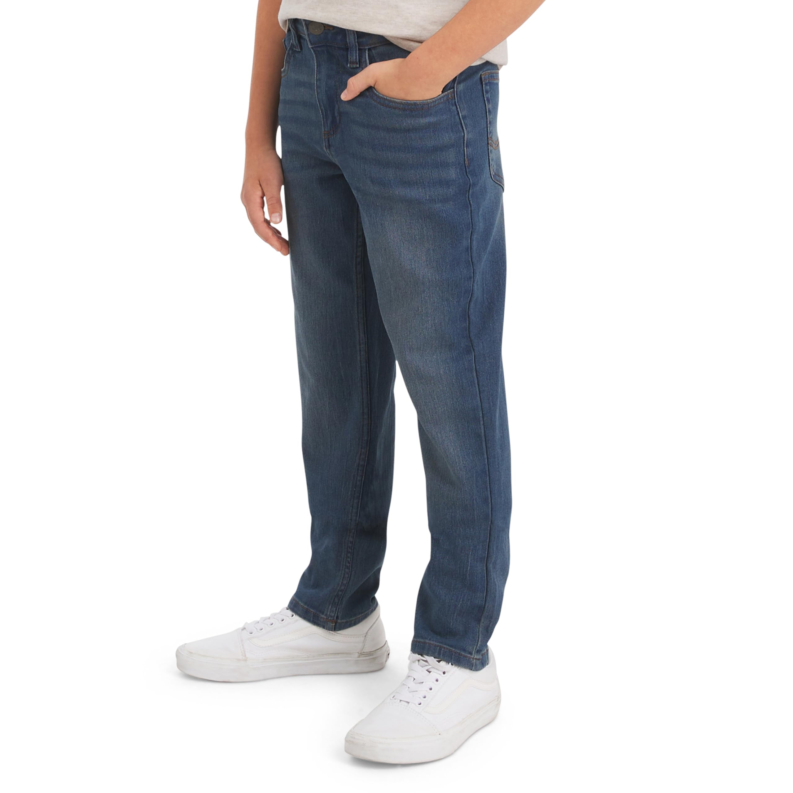 Jean en denim extensible coupe droite garçon taille ajustable sans serrer