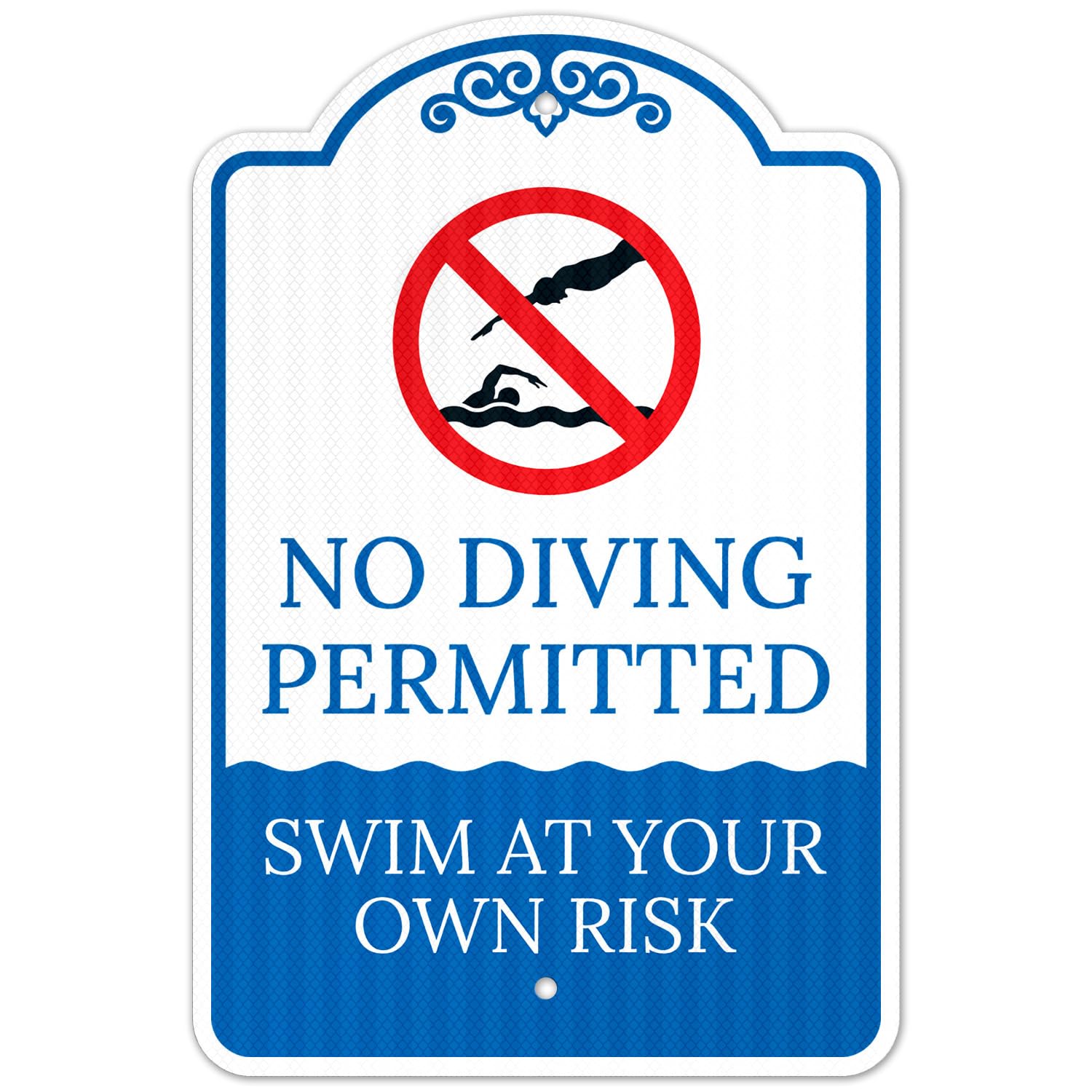 No Diving Permitted Swim at Your Own Risk Sign, 12x18 Inches, ACM, Fade Resistant, Made in USA by Sigo Signs