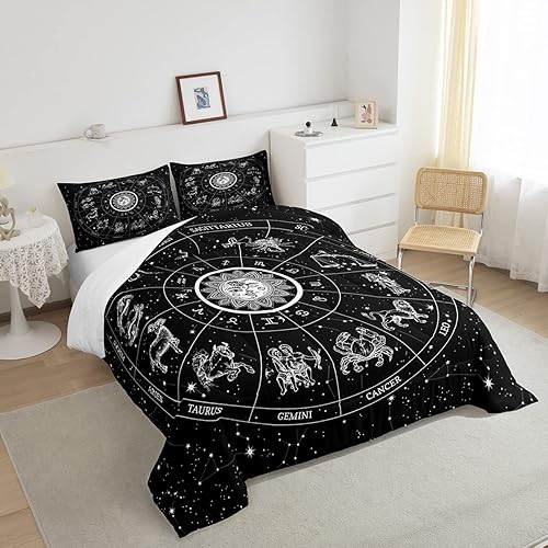 Miniatura 3 de Erosebridal Juego de edredón de sol y luna, tamaño matrimonial, juego de ropa de cama de doce constelaciones del zodiaco con estrellas con