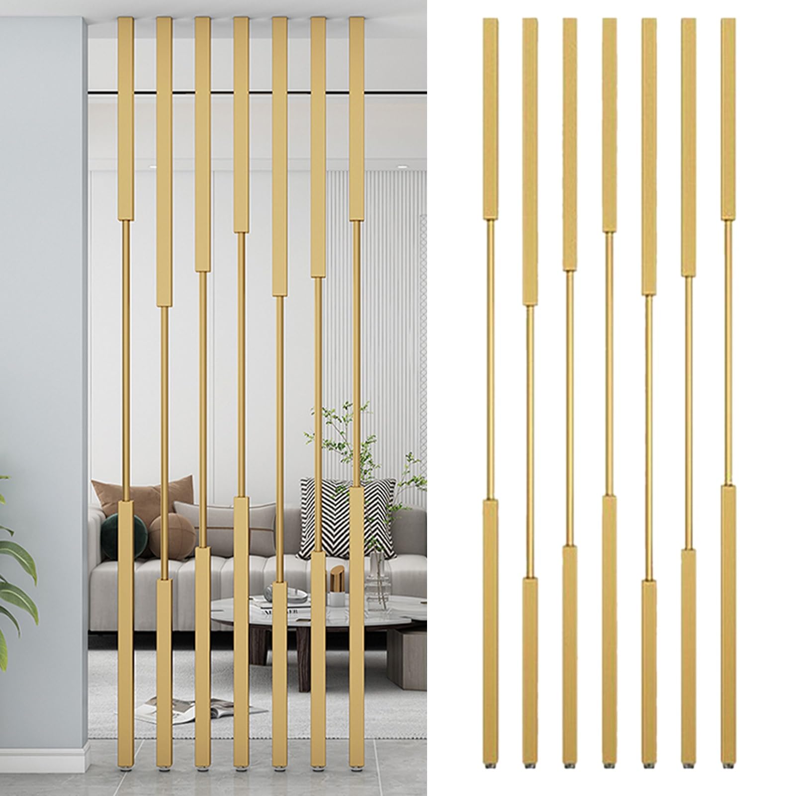 Divisorio per ambienti, 5/8 pezzi: colonne divisorie, colonne autoportanti in ferro dorato per spazi di lavoro, ambienti commerciali, zone salotto e sale da pranzo(5pcs-C,250cm/98in/8.2ft)