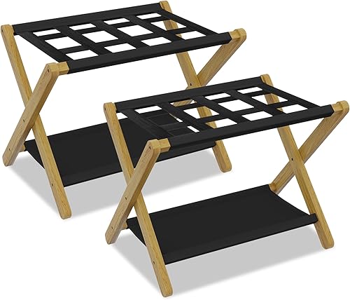 Miniatura 14 de Heybly Portaequipajes, soporte plegable para maleta con estante de almacenamiento, soporte de equipaje con 5 correas de nailon para habitación de