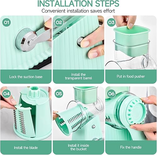 Miniatura 5 de Xilrvna Rallador de queso rotativo, triturador de verduras 5 en 1 rallador de queso con mango reforzadoSucción, EasytoClean, cocinaPicar hielo