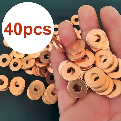 Miniatura 4 de LEPEVNEY Arandelas de cobre M6 Anillo plano plano Sello de aceite Junta de sumidero Junta de sellado Arandelas M6 x 0.709 x 0.039 in, 40 piezas