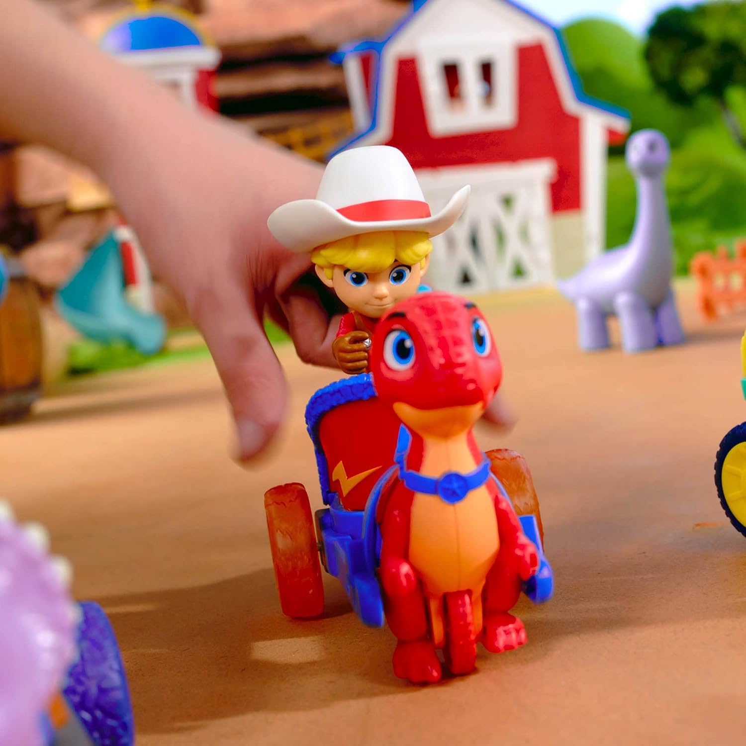 Dino Ranch Vehicle - Features Pull Back 5” Dino Blitz Chariot & 3” Dino Rancher Jon - Three Styles to Collect - Toys for Kids Featuring Your Favorite Pre-Westoric Ranchers