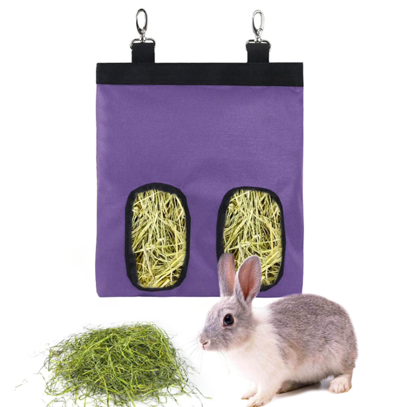 Borsa per Fieno Sacchetti di Fieno Mangiatoia fieno per conigli per coniglio cincillà criceto porcellini d'india piccoli animali (2 finestre, viola) - 1
