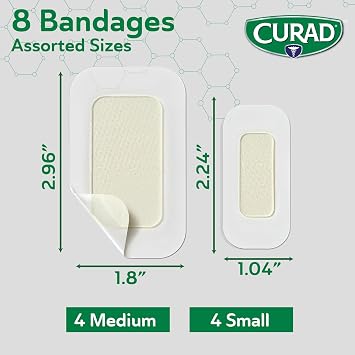 CURAD Soothe & Cool Clear Waterproof Hydrogel Bandages, Assorted Sizes | 8 Count, Sterile Wound Dressings, Cooling Burn & Blister Bandages, Transparent Waterproof Protection, Fast Healing Skin Care