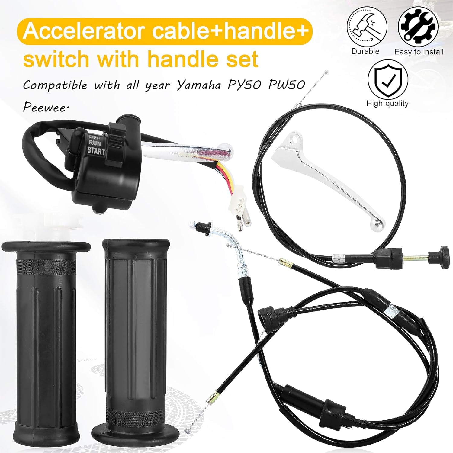 Throttle Housing Start Switch Choke Cable Handlebar Accelerator Twist Grip Handle Bar Set for Yamaha PW50 PY50 Peewee Y-Zinger Motorcycle Motorbike Dirt Bike Control Left Right Brake Lever