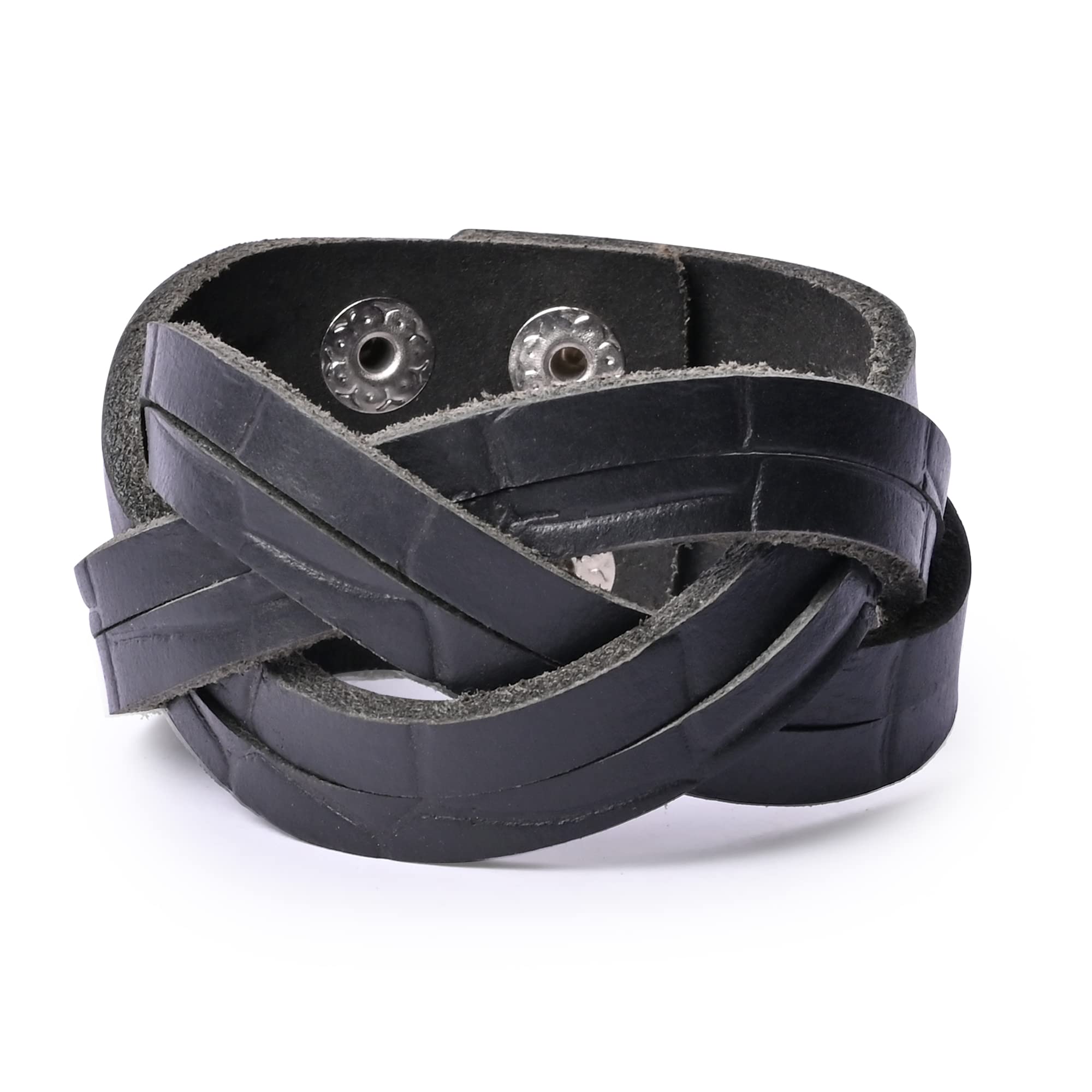 Urbanity Mens Distressed Leather Bracelet with Brass Snap Button Hand-Woven Design (Black) (B09DGFLRNX) Amazon Price History, Amazon Price Tracker