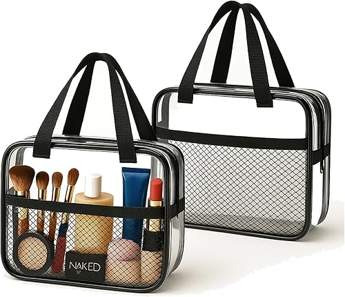 Miniatura 10 de XEWEA Pequeña bolsa de maquillaje transparente portátil impermeable, 3 piezas aprobadas por la TSA estuche de cosméticos con cremallera, organizador