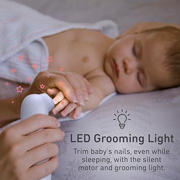 PureBaby Electric Nail Trimmer - New & Improved 6-Piece Cordless Nail Drill, 4 Attachments, 2 Speeds with Bidirectional Rotation, LED Light, Hidden File Storage, Carrying Case for Newborns & Baby