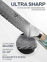Vista 3 de WILDMOK Cuchillo de pan de acero de Damasco dentado, 8 pulgadas, espiga completa ultra afilada, mango de resina, caja de regalo