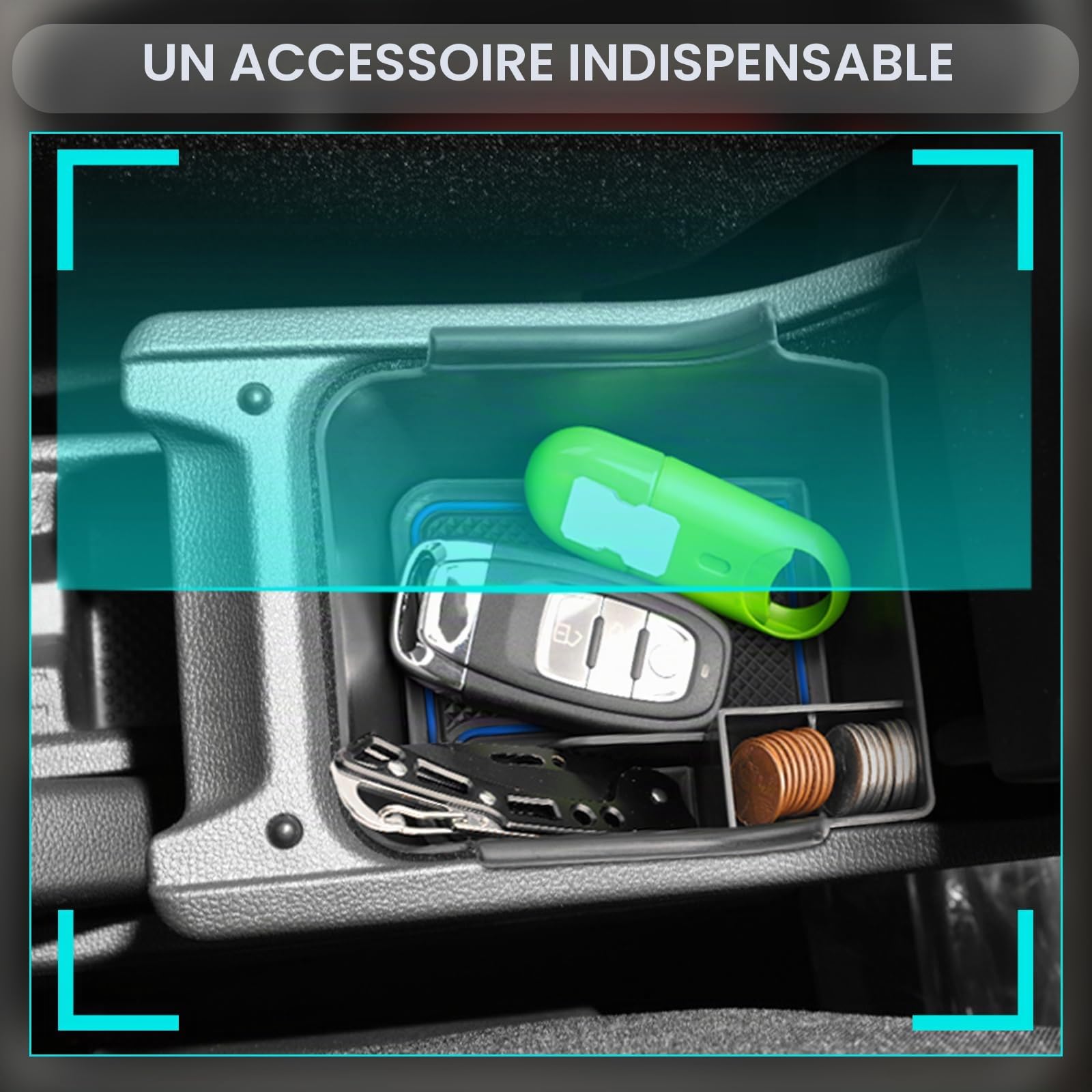 CDEFG Compatible avec VW Polo AW Taigo 2018-2025 2026 Console centrale Accoudoir Boîte à gants Polo 2023 Rangement Voiture Center Console Organisateur Plateau Polo AW Accessoires (Bleu)
