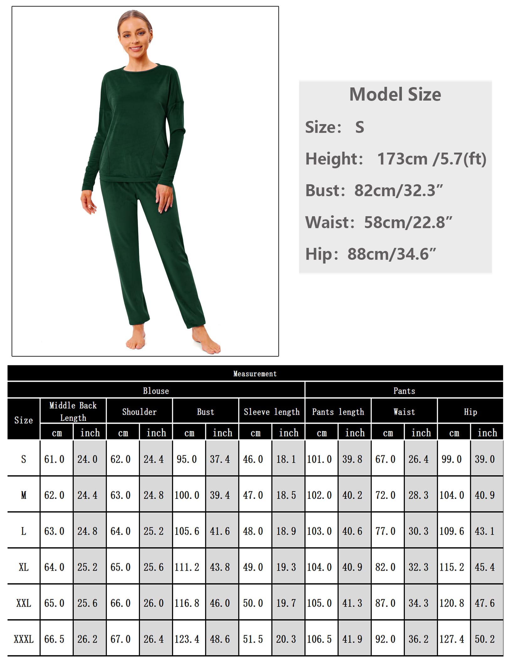 Pyjama Velours Femme Hiver à Manches Longues Ensemble Survêtement Col Rond Chaud Confortable Vêtements de Nuit Maison Décontracté