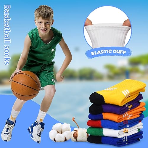 Miniatura 3 de GRPSKCOS Calcetines de baloncesto para niños, calcetines atléticos para exteriores, 6 pares de calcetines deportivos de senderismo para niños