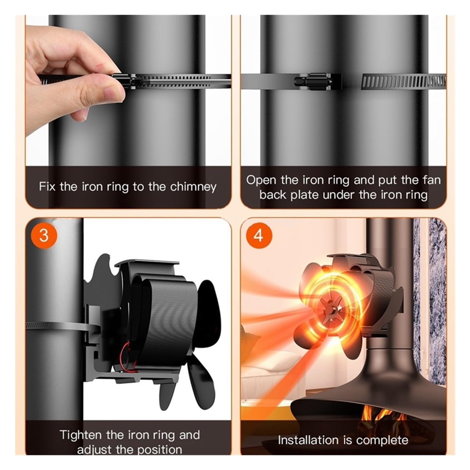 Ventilador De Estufa De Leña TOP Ventilador De Chimenea Alimentado Por Calor Ventilador De Estufa De 4 Aspas Accesorios For Estufas De Leña Funcionamiento Silencioso Estufa De Leña FáCil De Usar