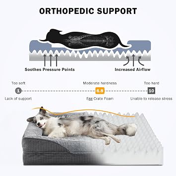 FURTIME Orthopaedic Large Dog Bed, Memory Foam Sofa Bed(90lbs), 90x65x17cm | Dark Gray with Particle Memory Sponge High Edge, Orthopaedic Dog Bed for Pain Relief & Healthy Sleep
