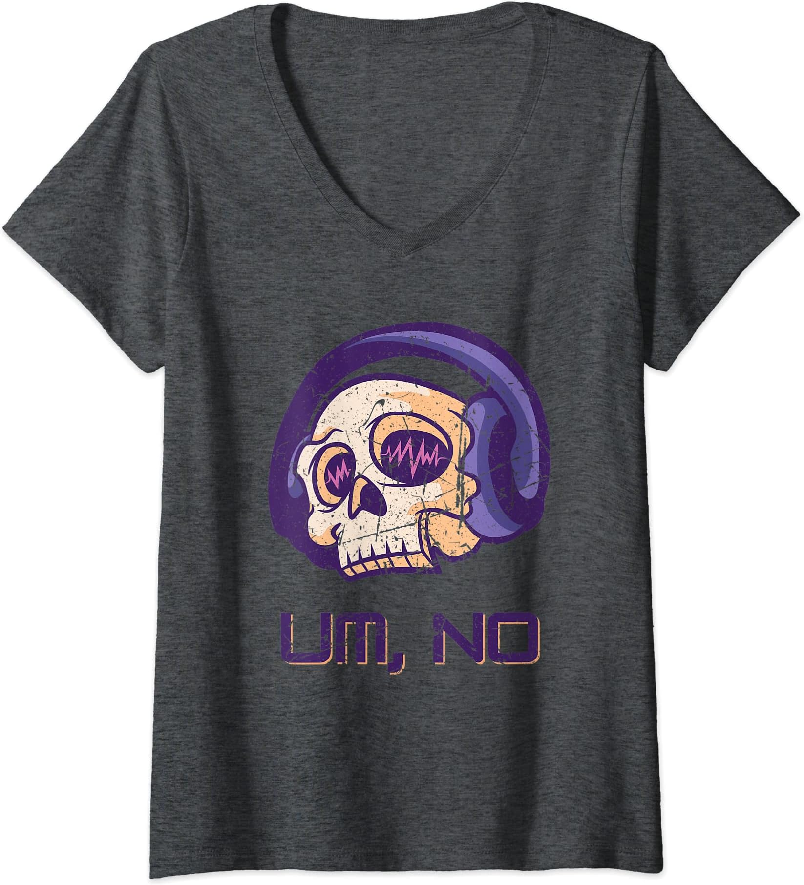 GREEPY SKULL with HEADPHONES Veejay Deejay GamerWomens Vintage SKULL with Headphones, UM, NO V-Neck T-Shirt