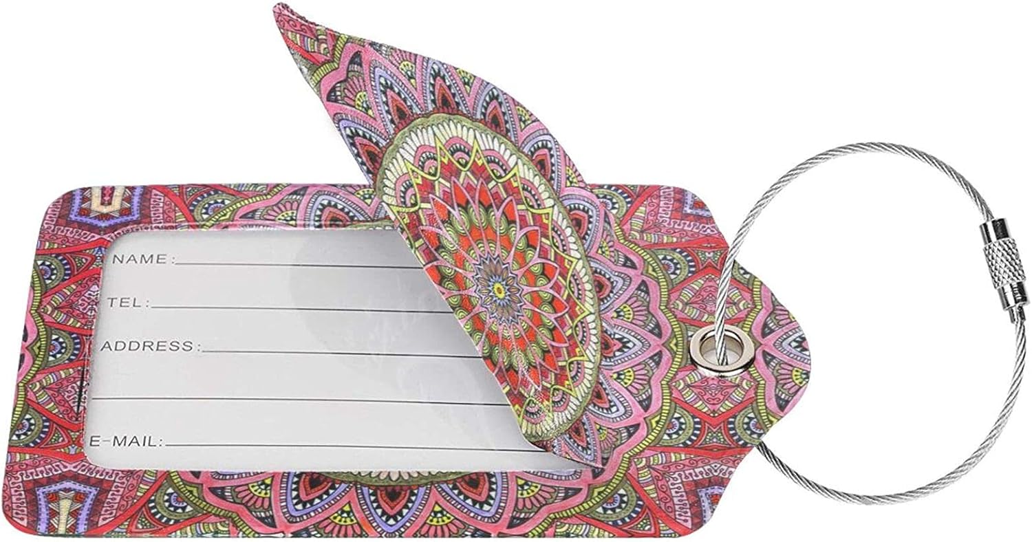 Set of 2 Luggage Tag for Suitcases PU Leather Luggage Tag with Full Back Privacy Name ID Card Fun Laggage Tags : Clothing, Shoes & Jewelry