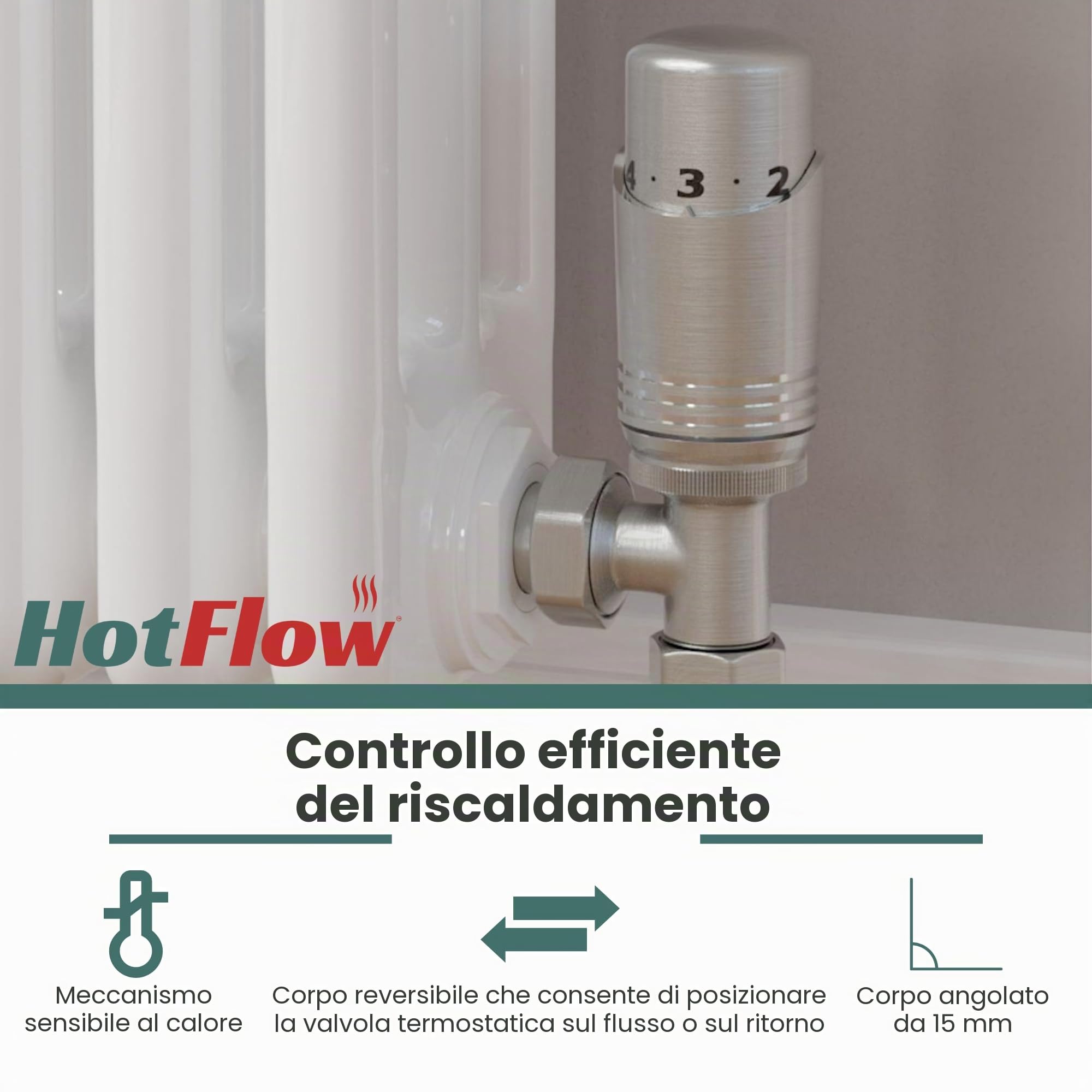 Valvola termostatica per termosifone TRV moderna ad angolo in nichel satinato (coppia) Include corpo TRV ad angolo e un blocco di sicurezza per un controllo rapido e facile della