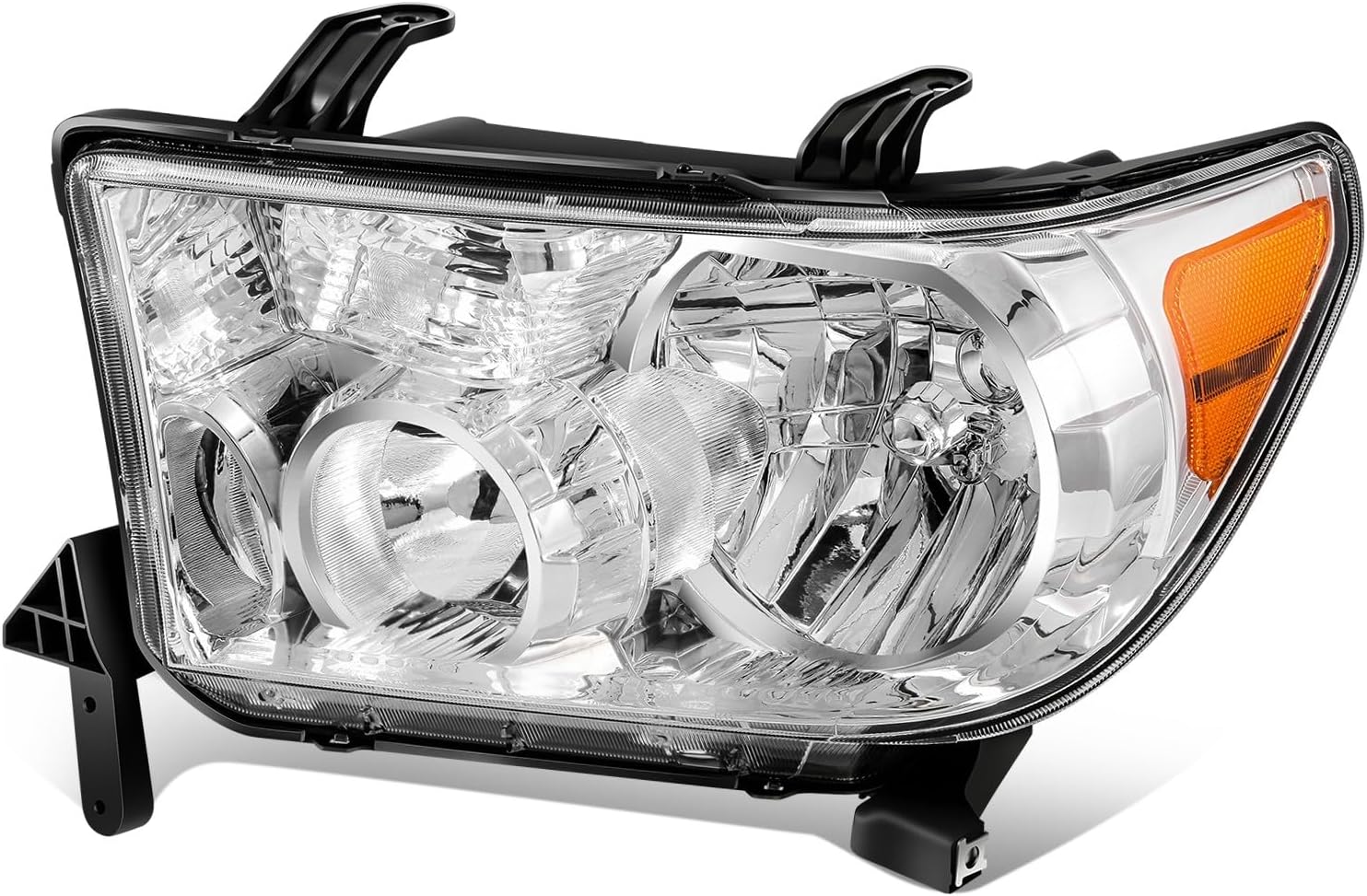 Auto Dynasty Headlights Assembly Compatible with 2007-2017 Toyota Sequoia Tundra, Driver Left Side Halogen Headlamps Replacement, TO2502171 OE Style, Chrome Housing Amber Corner