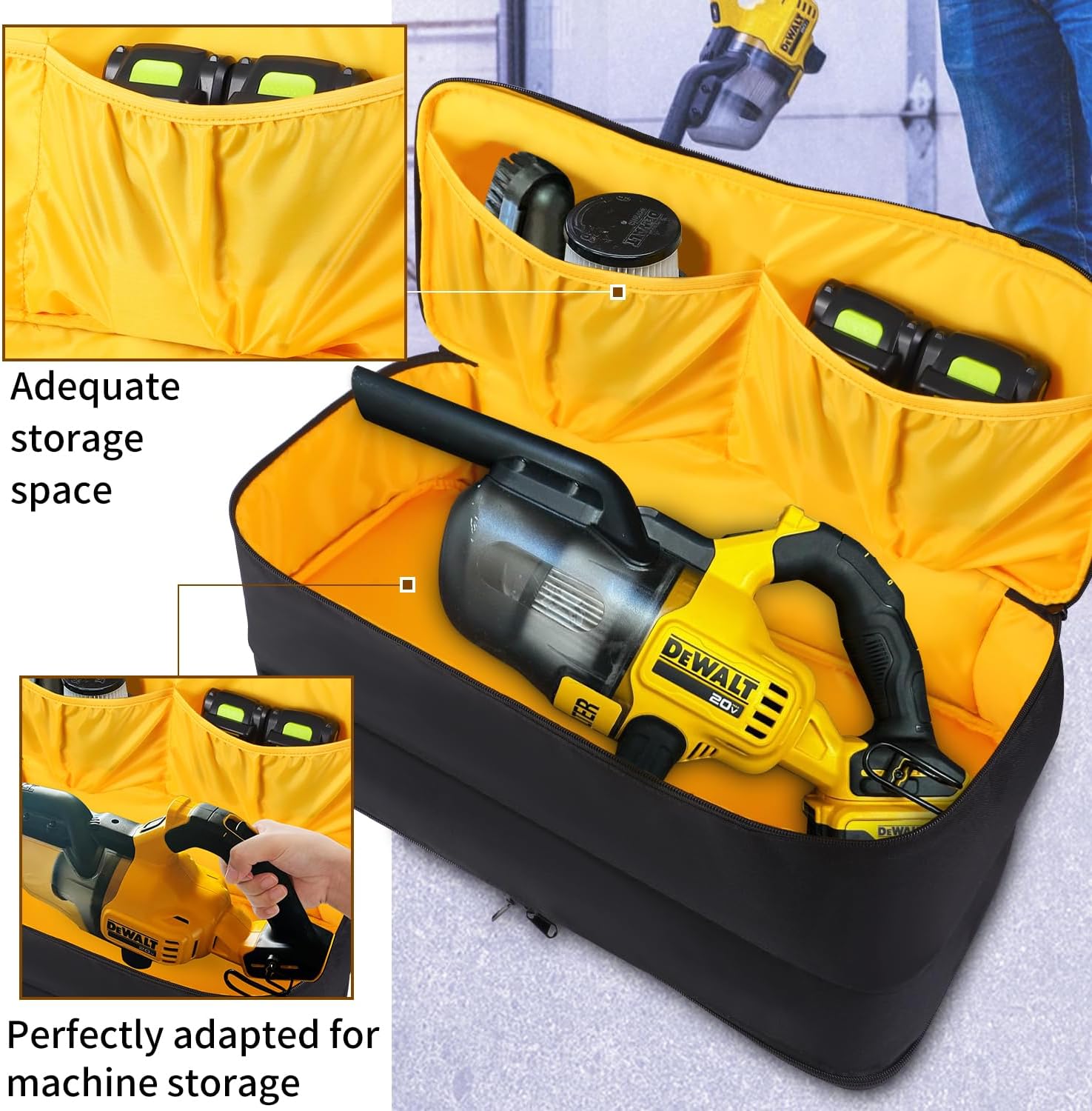 Carrying Bag Compatible with DEWALT 20V Cordless Handheld Vacuum DCV501HB,Large Space Storage Bag for Cordless Handheld Vacuum Cleaner,Storage Case with Extra Pockets,Case Only