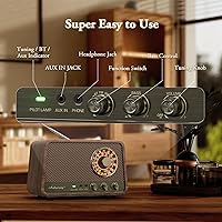 Vista 8 de Radio Bluetooth AM FM de madera vintage con sonido potente de 10 vatios, radio con altavoz Bluetooth retro con esfera suave brillante, control