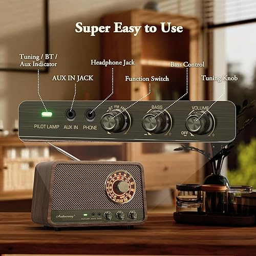 Miniatura 8 de Radio Bluetooth AM FM de madera vintage con enchufe en la pared, radio de altavoz Bluetooth retro con entrada auxiliar conector para auriculares