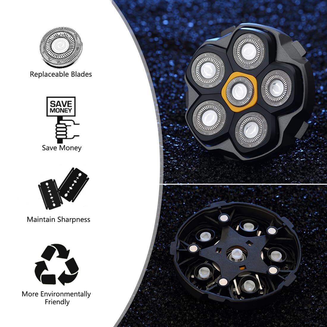 2 pcs Half of the 6 Blade Magnetic Replacement Shaving Head， Head shaver replacement heads - Image 3