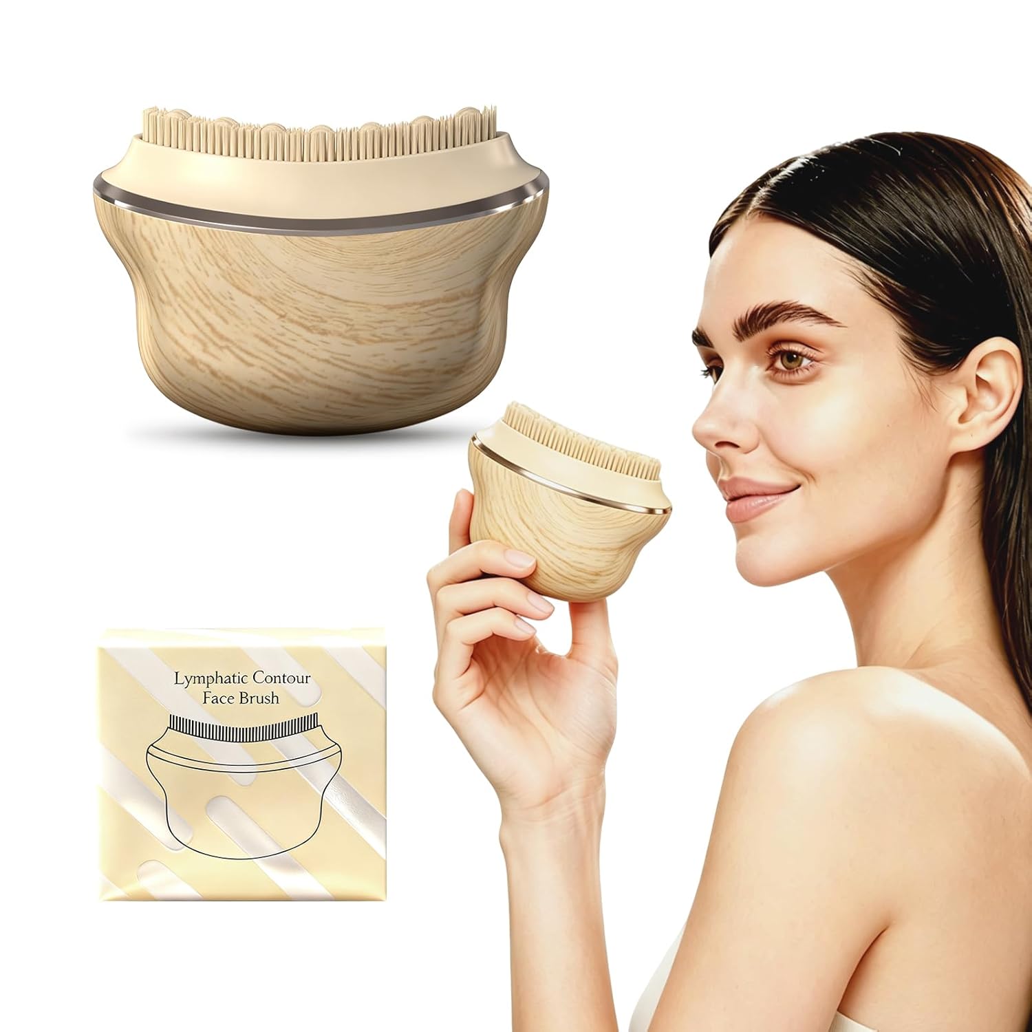 AAJP Lymphatic Contour Face Brush,Lymphatic Drainage Brush,Lymphatic Drainage Massager for Face –Ergonomically Designed to Fit The Skin Precisely- Improves Skin Glow & Absorption (Wood Grain)