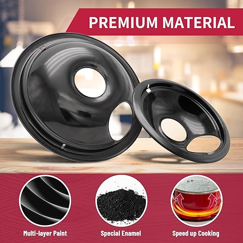 Miniatura 9 de Paquete de 4 bandejas de goteo negras, compatibles con los cuencos de goteo Whirpool Kenmore para estufa de frigirato. Incluye 2 bandejas de goteo