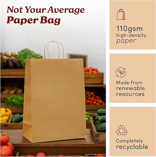 Miniatura 97 de PTP BAGS Bolsas Jr. Mart blancas de 13 x 7 x 13 pulgadas, bolsas de papel blanco con asas [paquete de 250] para regalo de papel kraft reciclable