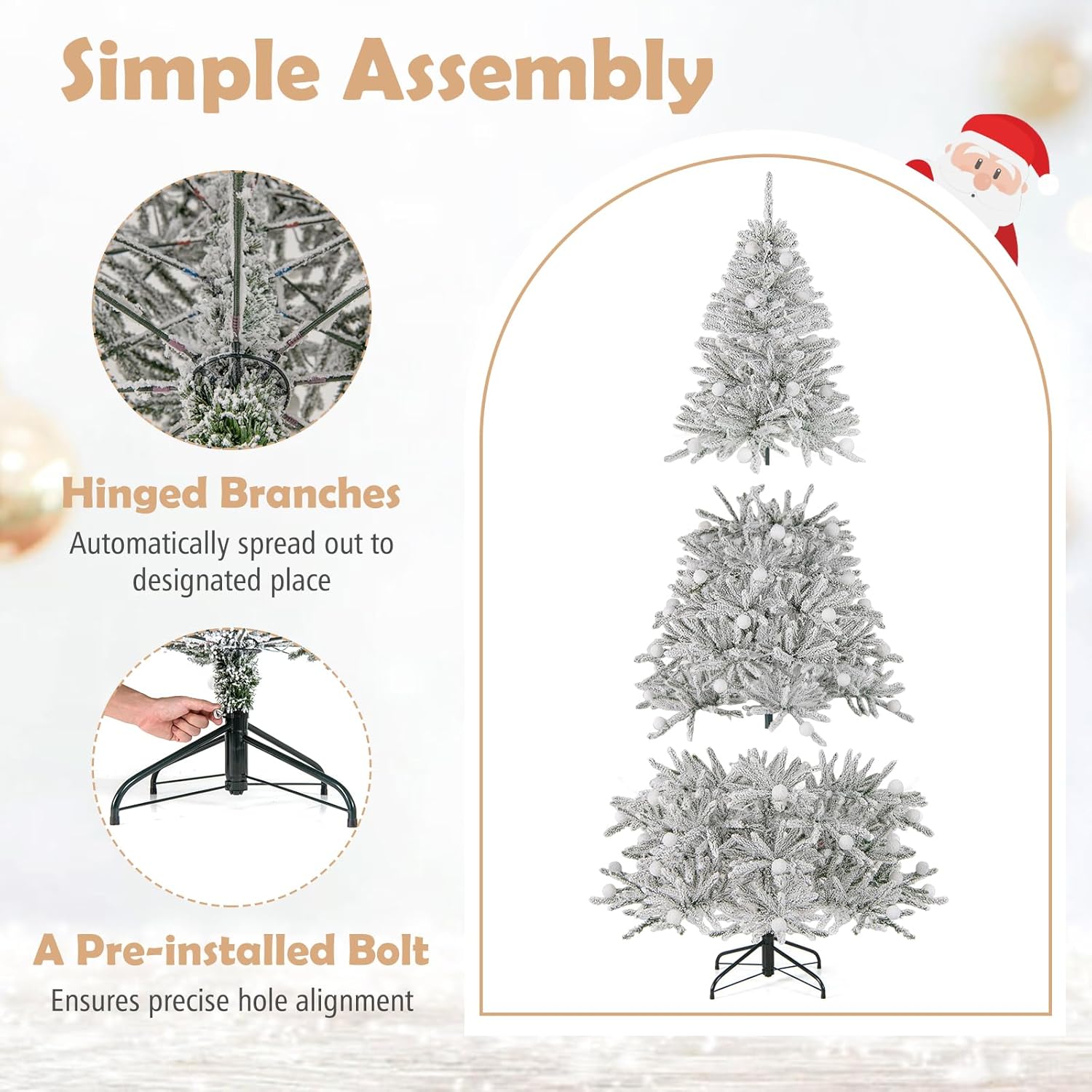 BECOMFORT 7 FT Flcoked Christmas Tree, Artificial Xmas Tree with 905 Branch Tips, 350 Warm White LED Lights & Globe Lights, 3 Lighting Modes, Remote Control & Timer, Prelit Christmas Tree for Home