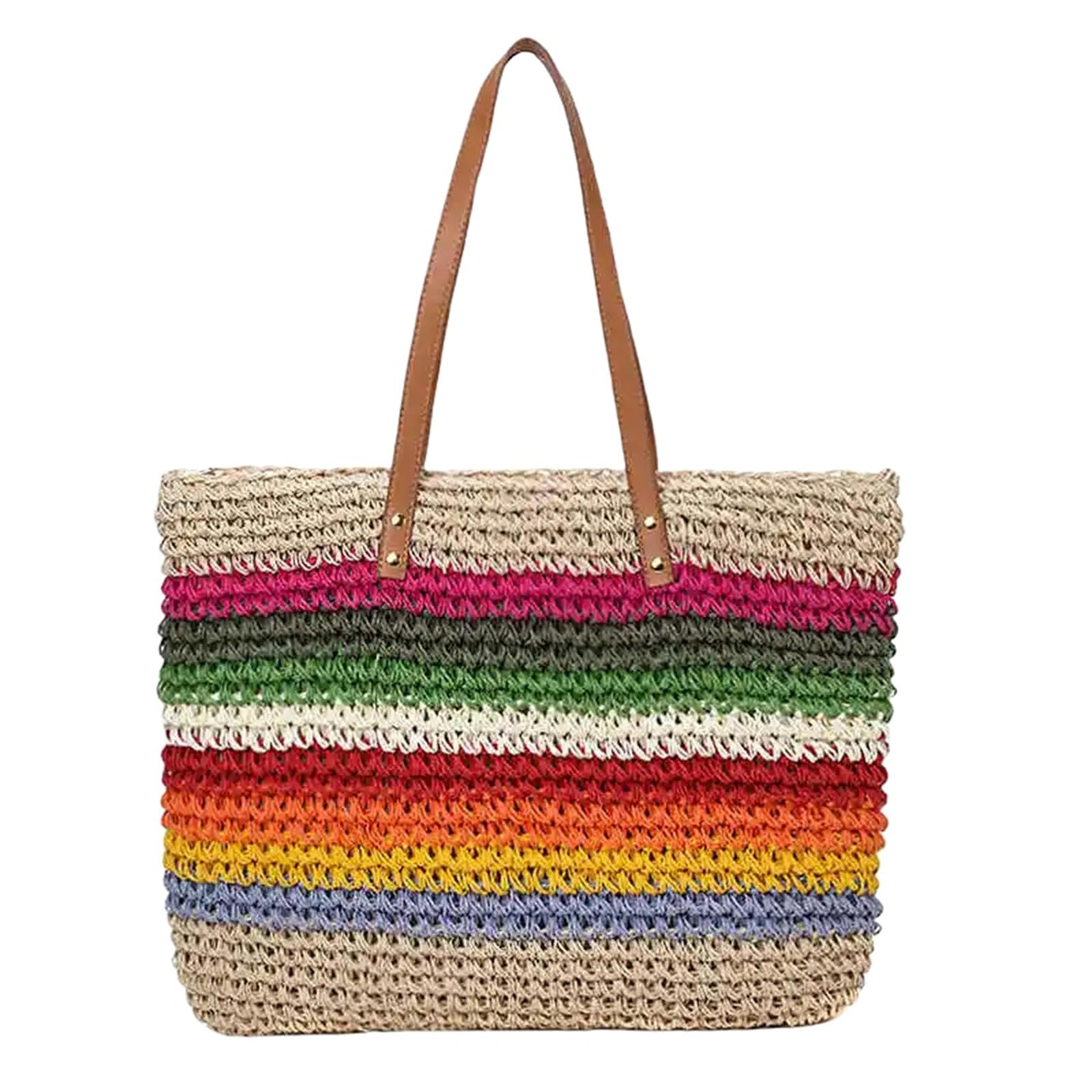 Borsa A Tracolla Borsa Color Arcobaleno Borse da Spiaggia Rattan Intrecciata A Mano Intrecciata A Mano in Grande capacità di Grande Capacità-beige-39 * 37 * 4